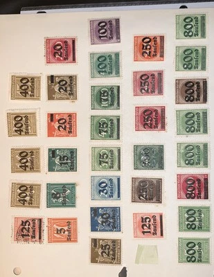 Rare Set of 33 1923 German Reich Stamps wSaufend Overprint OG Mint LH Lozenge WM - Image 1 of 2