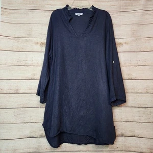 ROSEMARINE ITALY MADE PURE LINEN Roll Tab Sleeve Ruffle V Neck LARGE Lagen look - Picture 1 of 17