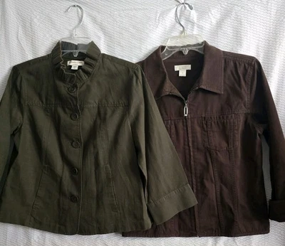 Лот 2 Coldwater Creek Cris банки укороченный качели куртка армия зеленый коричневый женщин 8P - Изображение 1 из 4