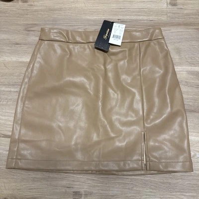 NEW Shinestar Women's Skirt Size M Tan Brown Faux Leather Mini Short NWT - Image 1 of 4