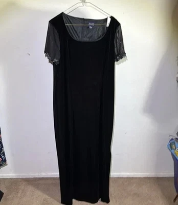 Maxi Vestido Vintage Años 90 Hillard & Hanson SS Terciopelo Floral Mariposas Talla 14 Foto 1 de 4