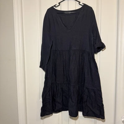 Francesca Bettini Tiered Flowy Dress Linen Oversized Navy Boho Large - Image 1 of 4