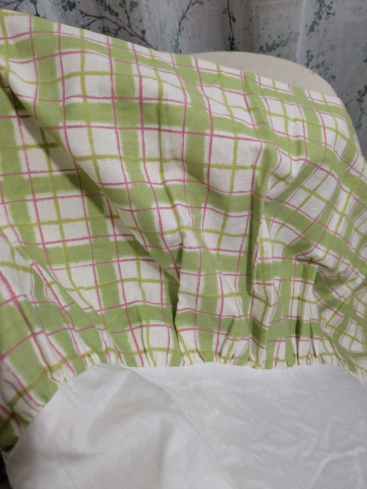 Falda de cama vintage Croscill hibisco verde a cuadros tamaño completo con volantes antipolvo  Foto 1 de 2