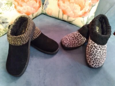CLARKS CÁLIDO GAMUZA FORRADO PELUDO BANDA DE PUNTO TOBOGANES SÓLIDO 8 O LEOPARDO 7 USADO 1x Foto 1 de 4