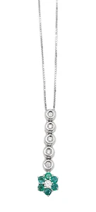 Collar de Mujer con Colgante de Oro Blanco 18KT con Diamante Y Smeraldi. Nuevo - Imagen 1 de 12