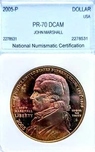 2005 P John Marshall Commemorative 900 Silver Dollar PR-70 DCAM NNC Toned - Picture 1 of 4