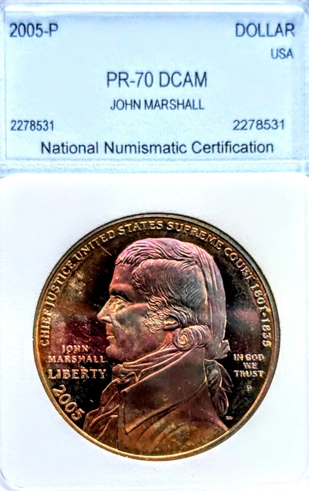 2005 P John Marshall Commemorative 900 Silver Dollar PR-70 DCAM NNC Toned - Image 1 of 4