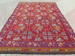 Area Rugs, Handmade Floor Carpet Wool Rug, Turkish Kilim, Floral Kelim 76"x117" - Picture 1 of 23