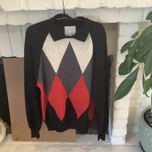Sport whirl 100% Cashmere Collar Sweater Black Red Gray M - Picture 1 of 4