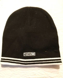 Standard Black Cuffless Knit Beanie Hat Winter Ski Cap Tuque CCM Logo New - Picture 1 of 2