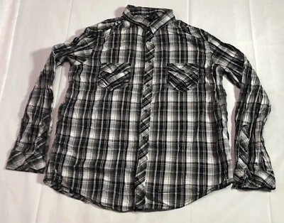 Camisa Helix Abotonada Para Hombre 2 Extra Grande Cuadros Western Rayas Grunge Negra Foto 1 de 4