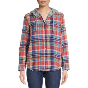 Time And Tru Women's Hooded Flannel,Size:XL(16-18) - Picture 1 of 4