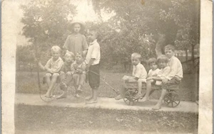 Vintage RPPC Postcard Kids on Wagons Parson's Walk Cortland Trail OH Trumbull - Picture 1 of 3