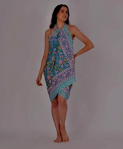 Hand Block Print Scarves Woman Handmade Sarong Cotton Beach Wrap Cover Up Scarf - Image 1 of 4