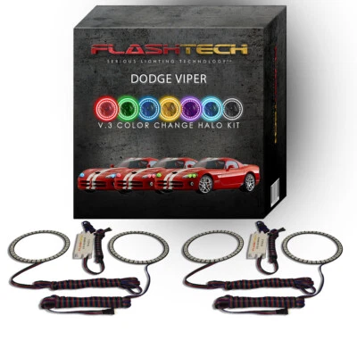RGB Multi Color Changing LED Halo Ring kit for 2003-2010 Dodge Viper Headlights - Image 1 of 4