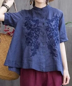 KOMILI Blue Floral Embroidered Button-Up Size-3XL - Picture 1 of 2