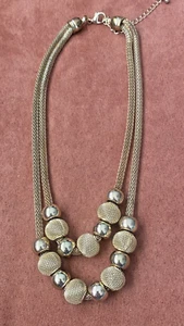 Gold Double Strand Beaded Cluster Necklace 18" - Picture 1 of 5