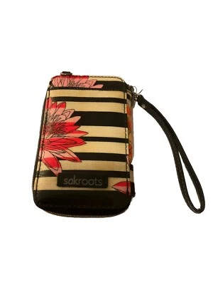 Sakroots Crossbody Wristlet Zip Around Wallet Cell Phone Vinyl Floral White  - Image 1 of 4