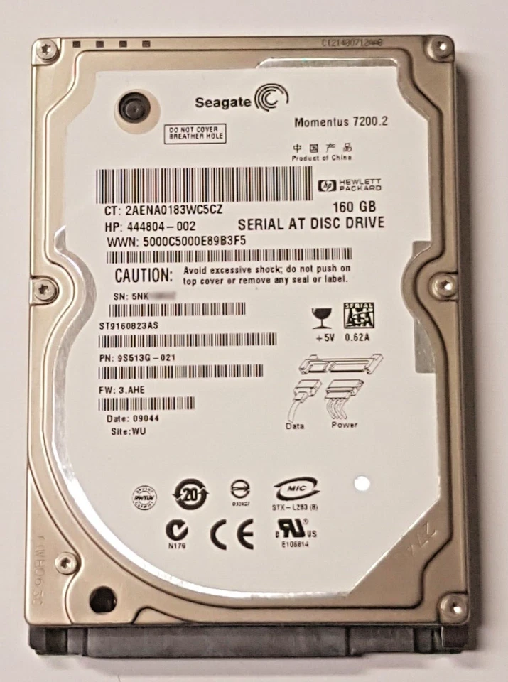 160 GB SATA Seagate Momentus 7200.2 ST9160823AS 8MB HDD 2.5" Internal Hard Drive - Image 1 of 1