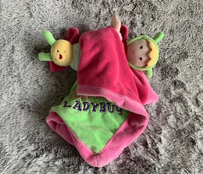 Security Blanket Lovey Baby Essentials Cute as a Bug Little Ladybug Pink Green - Image 1 of 4