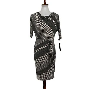 Madison Leigh Womens Elbow Sleeve Polka Dot Dress Black 8 - Picture 1 of 8