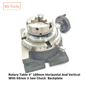 4" 100 mm Rotary Table Horizontal and Vertical & 65 mm 3 Jaw Chuck USA RSTOOLS - Picture 1 of 24