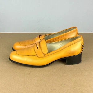 Tod's Leather Heeled Penny Loafers Womens 7.5 EU 37.5 Orange Black - Picture 1 of 11