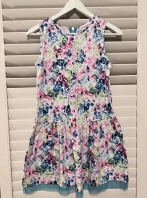 Vestido American Girl Truly Me Floral Azul Blanco Rosa Verde Niñas Talla 14 Cremallera Estrella Foto 1 de 4
