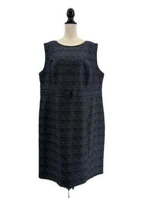 Kasper Women Sheath Dress Blue Black Plus Size 22W Knee Length Lined Belt Career - Image 1 of 4