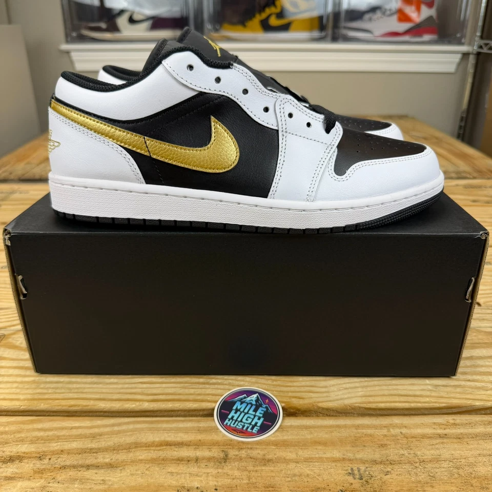 Air Jordan 1 низкий металлик золото Swoosh мужчин 11 новый в коробке 553558-172 - Изображение 1 из 4