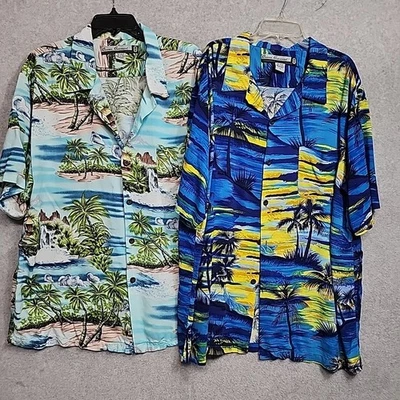 Vintage Ocean Current Hawaiian Shirt Men XLarge Green Tropical Surfer Beach LOT - Image 1 of 4