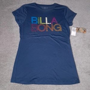 Vintage Y2K Billabong T-shirt Girls Large Blue Indigo Spellout Logo Slim 2010s - Picture 1 of 9