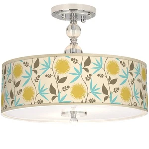 Luxe Modern Ceiling Light Semi Flush Mount Fixture 16" Nickel Dahlia Drum Shade - Picture 1 of 4