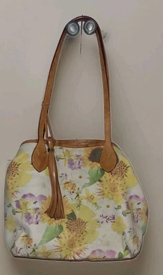 Bolso de Mano Cavalcanti Floral Cuero Genuino, Expandible, Hecho en Italia, Usado en Excelente Condición  Foto 1 de 4