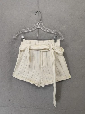 Pantalones Cortos Forever 21 Para Mujer Pequeños Cintura Alta Corbata Cinturón Mezcla de Lino Rayas Verano Foto 1 de 4