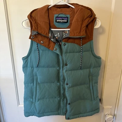 Patagonia Bivy Hooded Down Vest Teal, mushroom Lining RARE Full Zip Women’s Sm - Image 1 of 4
