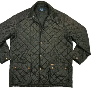 HOT VTG Men's POLO RALPH LAUREN @ SPORTS QUILTED Corduroy Collar BLACK Jacket XL - Picture 1 of 21