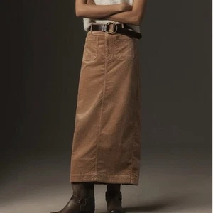 Maeve Anthropologie Petite Small Colette Maxi Skirt Corduroy Cedar Tan $138 - Picture 1 of 13