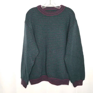LL Bean Norwegian Wool Birds Eye Sweater Mens Sz L Green Purple Vintage - Picture 1 of 6