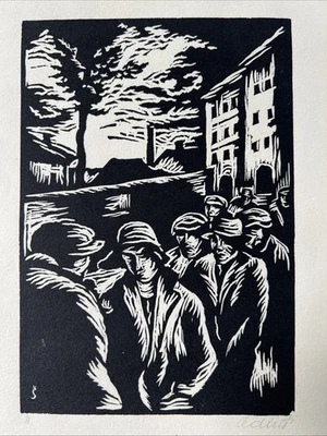 Jaro Sedivy, checo 1931 Art Deco cantado linocorte "Bezejmenna" expresionista Foto 1 de 4