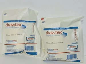 2 Rolls Drawtex 3"x 39" Hydroconductive Wound Dressings Leva Fiber Tech 2026/07 - Picture 1 of 4