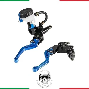 🇮🇹 KIT COPPIA LEVA FRIZIONE POMPA FRENO MOTO UNIVERSALE CAFE RACER CUSTOM BLU - Imagen 1 de 6