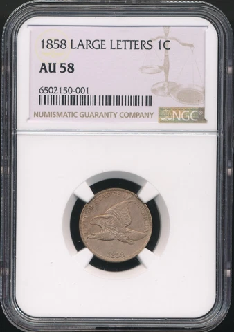 1858 Large Letters Flying Eagle Cent NGC AU 58 *Sharp Coin!* Cover