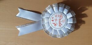 Hen Party Bride to Be White Silver Glitter Rosette Brooch/Badge