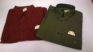 SHIRTS - 2 MENS Eddie Bauer Red & Green Plaid Cotton Button Long Sleeve Size S - Picture 1 of 4