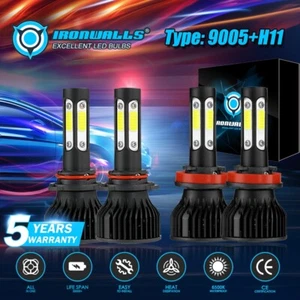 IRONWALLS 9005 H11 LED Headlight 2400W 6500K White 4Sided High Low Beam Combo 4x - Picture 1 of 12