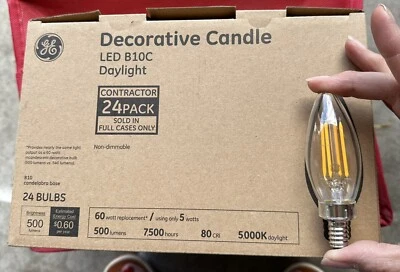 NEW In Box 24-Pack GE LED Light Bulbs B10C-Daylight 5,000K 5Watt .60 Cent Yr. - Image 1 of 4