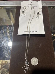 New Alaska Black Diamond Earrings And Necklace Set - Picture 1 of 7