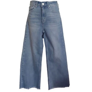 Risen Ultra High Rise Wide Leg Frayed Hem Crop Denim Jeans Stretch S1/25 - Picture 1 of 10