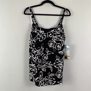 DreamShaper by Miracle Suit Floral Tankini Size 16 Swim Skirt Black White - Picture 1 of 10